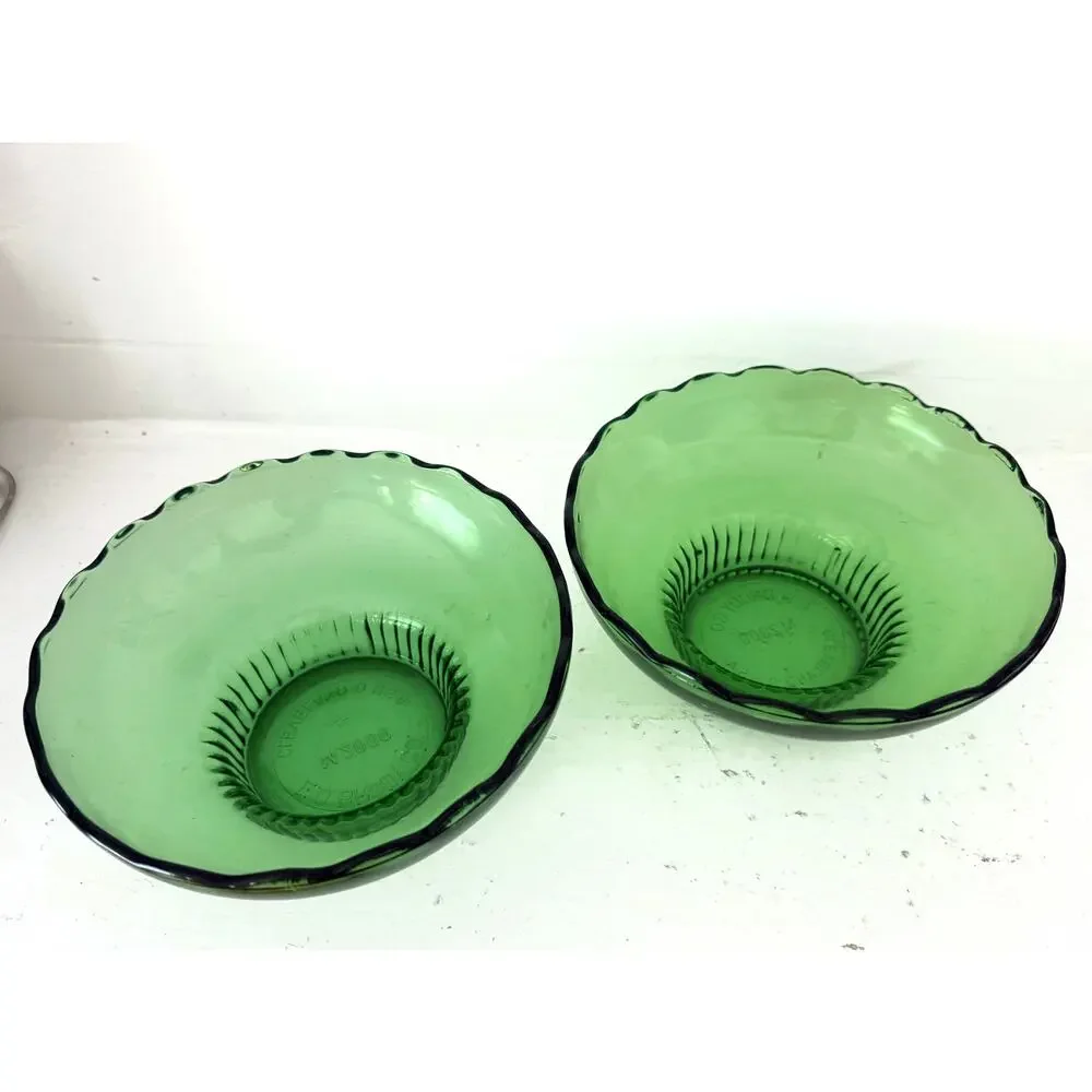 Pair E O Brody Green Glass M2000 Pedestal Candy Dishes Cleveland Ohio Vintage